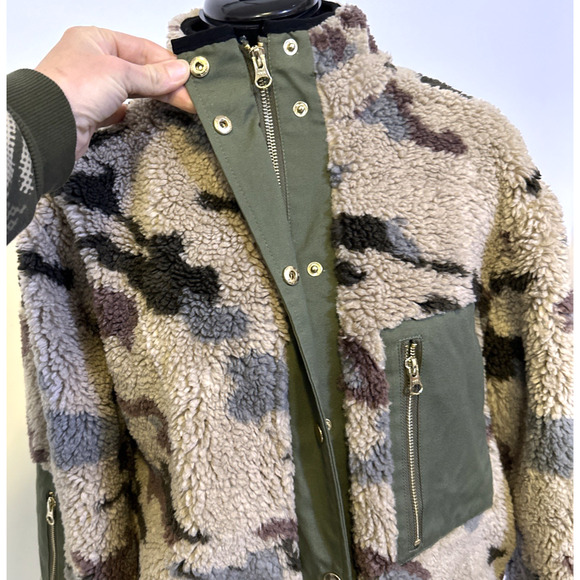NWT Dylan Los Angeles Sherpa Fleece Jacket Tan Green Camo Women's Size XS - Picture 6 of 10